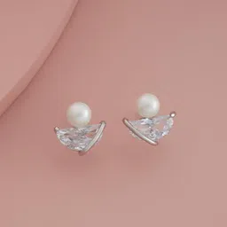 Kushal's Fashion Jewellery Rhodium Plated Zircon Studded Geometric Studs Earrings-image-74