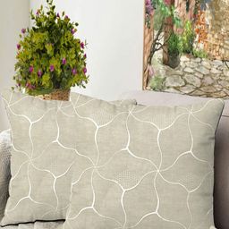 Blue Grass Beige & Off White 2 Pieces Abstract Printed Velvet Square Cushion Covers-image-94