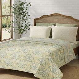 Layers Pure Nest Yellow & Blue Printed Pure Cotton 180 TC King Bedsheet Set 2.74 x 2.74 m-image-54