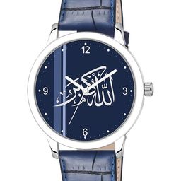 CSAMON Men Round Dial & Leather Straps Analogue Watch 1019SLV Islamic NUM06 BLU L-12