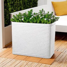 Kuber Industries 2Pcs White Textured Roto Mould Flower Planters-8