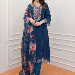 WAZIX Clothing Women Floral Embroidered Kurta with Trousers & Dupatta-45