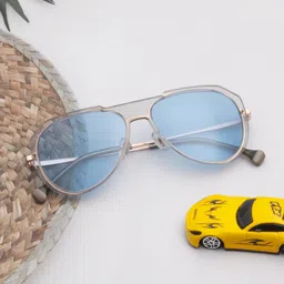 Ted Smith Unisex Blue Aviator Metal Sunglasses With Polarised Lens-image-50