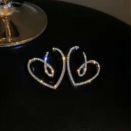 SEAA ENTERPRISES Brass-Plated Crystals Studded Heart Shaped Studs-41