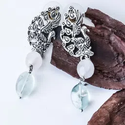 Shrim jewels Brass-Plated Quartz Beaded Oxidised Peacock Shaped Drop Earrings-picture-44