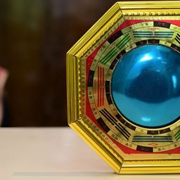 VASTU ART Beige & Blue Wooden Pakwa Mirror Fengshui Showpiece-image-35