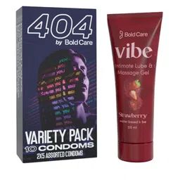 Bold Care Set Of 2 Vibe Strawberry Lube - 50 ml With Variety Pack Condoms - 10Pcs-17