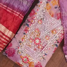 KALINI Lavender Simmer Silk Digital Print Coding With Sequence Work Unstitched Dress Material image 2