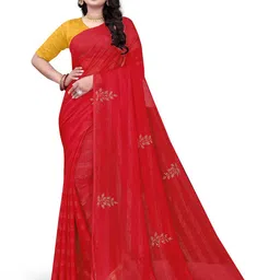 Pemal Designer Embellished Beads and Stones Silk Saree With Unstitched Blouse Piece-picture-5
