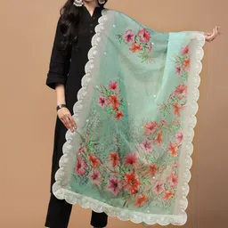 Kaizen TEXO FAB Floral Printed Sequinned Organza Dupatta-73