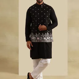 SOJANYA Men Embroidered Regular Pure Cotton Kurta And Pyjamas With Nehru Jacket-19