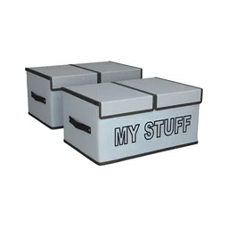 Aura Grey & Black 2 Pieces Printed Double Lid Large 2 Compartments Drawer Organisers-2