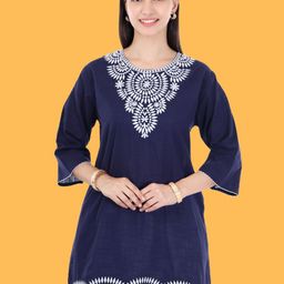 Moda Rapido Floral Embroidered Flared Sleeves Pure Cotton Kurti-picture-39