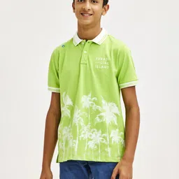 NO MONDAYS Boys Floral Printed Polo Collar Tropical Applique T-shirt-image-68