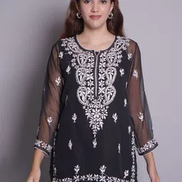 Seva Chikan Ethnic Motifs Embroidered Chikankari Handloom Chikankari Kurti-image-44