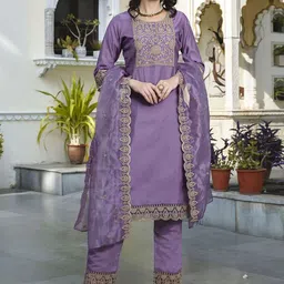 ATOXIC Women Ethnic Motifs Embroidered Regular Thread Work Chanderi Cotton Kurta with Trousers & With Dupatta-picture-20