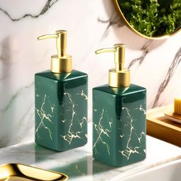UMAI Green & Gold-Toned 2 piece Abstract Ceramic Soap Dispenser-8