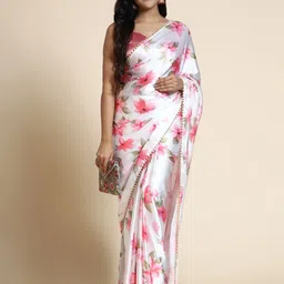 ODETTE Floral Printed Satin Saree-image-50