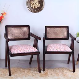 DZYN Furnitures White & Brown Printed Wooden Cushioned Lounge Chairs-image-6