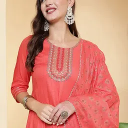 Anouk Women Ethnic Motifs Embroidered Regular Thread Work Kurta with Trousers & With Dupatta-picture-42