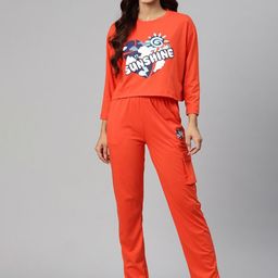 She N She Printed Round Neck T-Shirt With Trousers Co-Ords-image-86