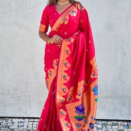 all about you Woven Design Zari Silk Blend Paithani Saree-image-72