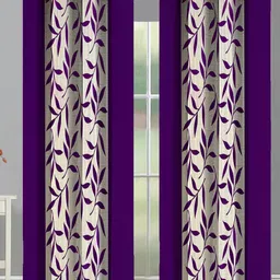Aura Purple & White Set of 4 Floral Room Darkening Door Curtain-image-70