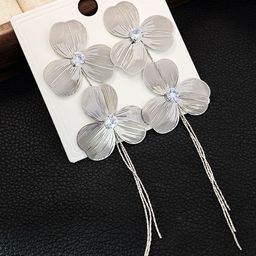 Krelin Silver-Plated Rhinestones Studded Floral Shaped Drop Earrings-image-76