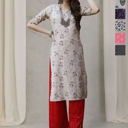 7Threads Women Ethnic Motifs Regular Straight Kurta Thread Work-image-43
