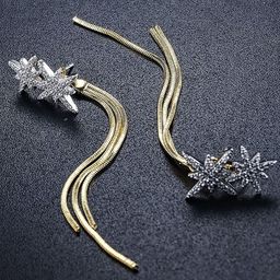 PolluxCraft Korean Gold-Plated Stones Studded Contemporary Tasselled Drop Earrings-picture-9