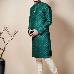 AHLAN APPARELS Men Embroidered Regular Sequinned Dupion Silk Kurta with Pyjamas image 4