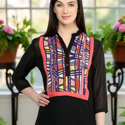 Pannkh Women Geometric Printed Mandarin Collar Crepe Top-image-94
