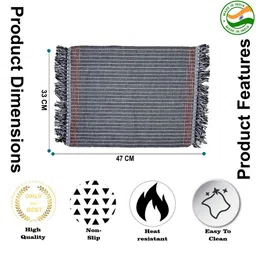 PRAKARTIK 5-Pcs Black & Grey Cotton Table Placemats image 3