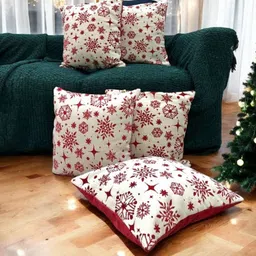 LUSHLYF White & Red 5 Pieces Ethnic Motifs Velvet Square Cushion Covers-image-19