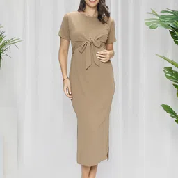 MomToBe Women Polyester Latte Beige Maternity Bodycon Dress-picture-55