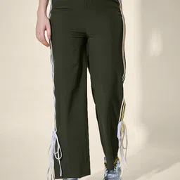 QIOA Women Side Stripes Relaxed Fit Ankle Tie Detail Track Pants-picture-30