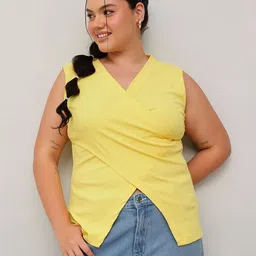 CURVY STREET Women Plus Size Self Design V-Neck Sleeveless Wrap Longline Top-8