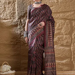 Anouk Ethnic Motifs Silk Blend Designer Bagru Saree-picture-13