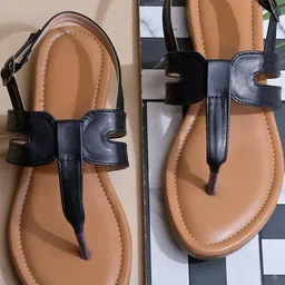 SZN Women Black T-Strap Flats-picture-47