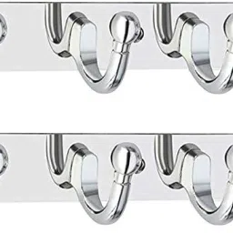 LABS GOLI Shape 8 Pin {Pack Of 2}Hooks Stainless Steel Bathroom Cloth Hooks / Hanger / Key Holder / Door Wall Robe Hooks Rail for Hanging Keys, Clothes, Towel Hook Rail Eco Friendly Stainless Steel Stainless Steel, Aluminium Key Holder-48