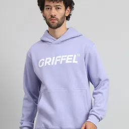 GRIFFEL Men Typography Printed Hood Fleece Pullover Sweatshirt-image-29