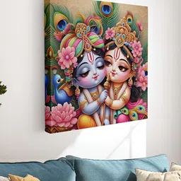 Myntra Elegant Homes Blue & Pink Canvas Religious Radha Krishna Wall Art-image-57