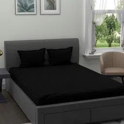 Aura Black Striped Cotton 180 TC King Bedsheet Set 2.70 m x 2.25 m-image-40