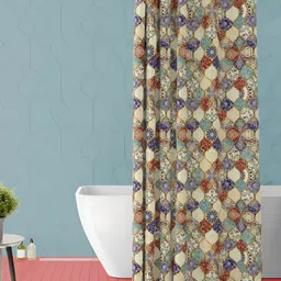 ArtzFolio White & Beige Ethnic Motifs Printed Waterproof Shower Curtain-image-9