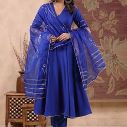Anni Designer V-Neck Anarkali Kurta With Trousers & Dupatta-image-5