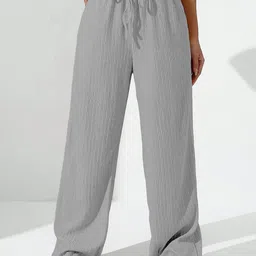 CORSICA Women Self Design Relaxed Straight Leg Loose Fit High-Rise Wide Leg Trousers-image-14