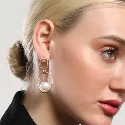 SOHI Gold Plated Pearl Beaded Contemporary Drop Earrings-53