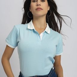 Lounge Dreams Women Solid Polo Collar Cotton T-shirt-image-11