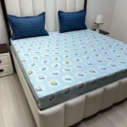 Pure Decor Blue & Mustard Floral 300 TC King Bedsheet with 2 Pillow Covers-picture-8