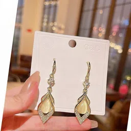 Celestique Cubic Zirconia Studded Korean Teardrop Shaped Drop Earrings-picture-28